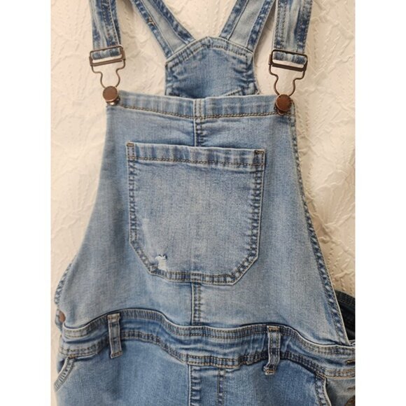 Encore Women's Denim Shortalls with Stretch Size 11 distressed adjustable strap - Picture 3 of 8